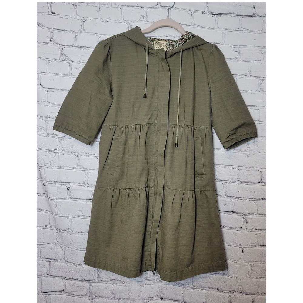 Tulle Olive Green Tiered Hooded Jacket Floral Lining M Babydoll Cottagecore Chic